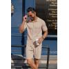 COOFANDY Men’s 2 Piece Outfit Vintage Short Sleeve Button Down Knit Polo Shirts Casual Beach Shorts Sets(Khaki)