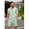 COOFANDY Men’s 2 Piece Outfit Vintage Short Sleeve Button Down Knit Polo Shirts Casual Beach Shorts Sets(Light Green)