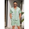 COOFANDY Men’s 2 Piece Outfit Vintage Short Sleeve Button Down Knit Polo Shirts Casual Beach Shorts Sets(Light Green)