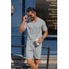 COOFANDY Men’s 2 Piece Outfit Vintage Short Sleeve Button Down Knit Polo Shirts Casual Beach Shorts Sets(Light Grey)