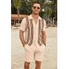 COOFANDY Men’s 2 Piece Outfit Vintage Short Sleeve Button Down Knit Polo Shirts Casual Beach Shorts Sets(Light Khaki)