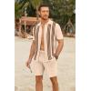 COOFANDY Men’s 2 Piece Outfit Vintage Short Sleeve Button Down Knit Polo Shirts Casual Beach Shorts Sets(Light Khaki)