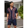 COOFANDY Men’s 2 Piece Outfit Vintage Short Sleeve Button Down Knit Polo Shirts Casual Beach Shorts Sets(Navy Blue)