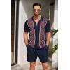 COOFANDY Men’s 2 Piece Outfit Vintage Short Sleeve Button Down Knit Polo Shirts Casual Beach Shorts Sets(Navy Blue)