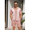 COOFANDY Men’s 2 Piece Outfit Vintage Short Sleeve Button Down Knit Polo Shirts Casual Beach Shorts Sets(Pink)