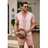COOFANDY Men’s 2 Piece Outfit Vintage Short Sleeve Button Down Knit Polo Shirts Casual Beach Shorts Sets(Pink)