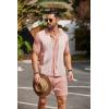 COOFANDY Men’s 2 Piece Outfit Vintage Short Sleeve Button Down Knit Polo Shirts Casual Beach Shorts Sets(Pink)