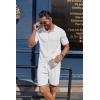 COOFANDY Men’s 2 Piece Outfit Vintage Short Sleeve Button Down Knit Polo Shirts Casual Beach Shorts Sets(White)