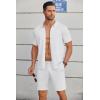 COOFANDY Men’s 2 Piece Outfit Vintage Short Sleeve Button Down Knit Polo Shirts Casual Beach Shorts Sets(White)