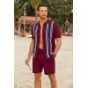 COOFANDY Men’s 2 Piece Outfit Vintage Short Sleeve Button Down Knit Polo Shirts Casual Beach Shorts Sets(Wine Red)