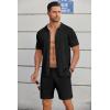COOFANDY Men’s 2 Piece Outfits Sets Casual Short Sleeve Button Down Knit Shirt and Shorts Sets Summer Beach Outfits(Black)