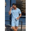 COOFANDY Men’s 2 Piece Outfits Sets Casual Short Sleeve Button Down Knit Shirt and Shorts Sets Summer Beach Outfits(Blue)