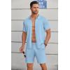 COOFANDY Men’s 2 Piece Outfits Sets Casual Short Sleeve Button Down Knit Shirt and Shorts Sets Summer Beach Outfits(Blue)