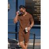 COOFANDY Men’s 2 Piece Outfits Sets Casual Short Sleeve Button Down Knit Shirt and Shorts Sets Summer Beach Outfits(Brown)