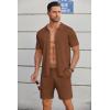 COOFANDY Men’s 2 Piece Outfits Sets Casual Short Sleeve Button Down Knit Shirt and Shorts Sets Summer Beach Outfits(Brown)