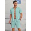 COOFANDY Men’s 2 Piece Outfits Sets Casual Short Sleeve Button Down Knit Shirt and Shorts Sets Summer Beach Outfits(Light Green)