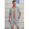 COOFANDY Men’s 2 Piece Outfits Sets Casual Short Sleeve Button Down Knit Shirt and Shorts Sets Summer Beach Outfits(Light Grey)