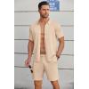 COOFANDY Men’s 2 Piece Outfits Sets Casual Short Sleeve Button Down Knit Shirt and Shorts Sets Summer Beach Outfits(Light Khaki)