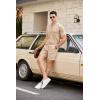 COOFANDY Men’s 2 Piece Outfits Sets Casual Short Sleeve Button Down Knit Shirt and Shorts Sets Summer Beach Outfits(Light Khaki)