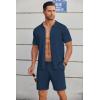 COOFANDY Men’s 2 Piece Outfits Sets Casual Short Sleeve Button Down Knit Shirt and Shorts Sets Summer Beach Outfits(Navy Blue)