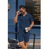 COOFANDY Men’s 2 Piece Outfits Sets Casual Short Sleeve Button Down Knit Shirt and Shorts Sets Summer Beach Outfits(Navy Blue)