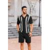 COOFANDY Men’s 2 Piece Outfits Summer Short Sets Vintage Knit Button Down Shirt Short Sleeve Polo Casual Beach Suits(Black)