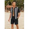 COOFANDY Men’s 2 Piece Outfits Summer Short Sets Vintage Knit Button Down Shirt Short Sleeve Polo Casual Beach Suits(Black)