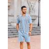 COOFANDY Men’s 2 Piece Outfits Summer Short Sets Vintage Knit Button Down Shirt Short Sleeve Polo Casual Beach Suits(Blue)
