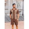 COOFANDY Men’s 2 Piece Outfits Summer Short Sets Vintage Knit Button Down Shirt Short Sleeve Polo Casual Beach Suits(Brown)