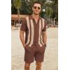 COOFANDY Men’s 2 Piece Outfits Summer Short Sets Vintage Knit Button Down Shirt Short Sleeve Polo Casual Beach Suits(Brown)