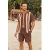 COOFANDY Men’s 2 Piece Outfits Summer Short Sets Vintage Knit Button Down Shirt Short Sleeve Polo Casual Beach Suits(Brown)