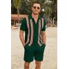 COOFANDY Men’s 2 Piece Outfits Summer Short Sets Vintage Knit Button Down Shirt Short Sleeve Polo Casual Beach Suits(Dark Green)