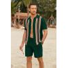 COOFANDY Men’s 2 Piece Outfits Summer Short Sets Vintage Knit Button Down Shirt Short Sleeve Polo Casual Beach Suits(Dark Green)
