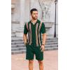 COOFANDY Men’s 2 Piece Outfits Summer Short Sets Vintage Knit Button Down Shirt Short Sleeve Polo Casual Beach Suits(Dark Green)