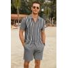 COOFANDY Men’s 2 Piece Outfits Summer Short Sets Vintage Knit Button Down Shirt Short Sleeve Polo Casual Beach Suits(Grey)