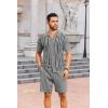 COOFANDY Men’s 2 Piece Outfits Summer Short Sets Vintage Knit Button Down Shirt Short Sleeve Polo Casual Beach Suits(Grey)