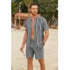 COOFANDY Men’s 2 Piece Outfits Summer Short Sets Vintage Knit Button Down Shirt Short Sleeve Polo Casual Beach Suits(Grey)