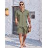 COOFANDY Men’s 2 Piece Short Set Cuban Guayabera Shirts Short Sleeve Casual Beach Outfits Set(Army Green)
