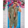COOFANDY Men’s 2 Piece Short Set Cuban Guayabera Shirts Short Sleeve Casual Beach Outfits Set(Army Green)