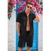 COOFANDY Men’s 2 Piece Short Set Cuban Guayabera Shirts Short Sleeve Casual Beach Outfits Set(Black)