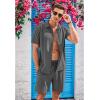 COOFANDY Men’s 2 Piece Short Set Cuban Guayabera Shirts Short Sleeve Casual Beach Outfits Set(Dark Gray)