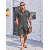 COOFANDY Men’s 2 Piece Short Set Cuban Guayabera Shirts Short Sleeve Casual Beach Outfits Set(Dark Gray)