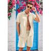 COOFANDY Men’s 2 Piece Short Set Cuban Guayabera Shirts Short Sleeve Casual Beach Outfits Set(Khaki)