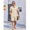 COOFANDY Men’s 2 Piece Short Set Cuban Guayabera Shirts Short Sleeve Casual Beach Outfits Set(Khaki)