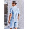 COOFANDY Men’s 2 Piece Short Set Cuban Guayabera Shirts Short Sleeve Casual Beach Outfits Set(Light Blue)