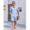 COOFANDY Men’s 2 Piece Short Set Cuban Guayabera Shirts Short Sleeve Casual Beach Outfits Set(Light Blue)