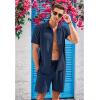 COOFANDY Men’s 2 Piece Short Set Cuban Guayabera Shirts Short Sleeve Casual Beach Outfits Set(Navy Blue)
