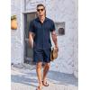 COOFANDY Men’s 2 Piece Short Set Cuban Guayabera Shirts Short Sleeve Casual Beach Outfits Set(Navy Blue)