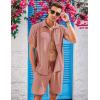 COOFANDY Men’s 2 Piece Short Set Cuban Guayabera Shirts Short Sleeve Casual Beach Outfits Set(Pink)