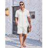 COOFANDY Men’s 2 Piece Short Set Cuban Guayabera Shirts Short Sleeve Casual Beach Outfits Set(White)